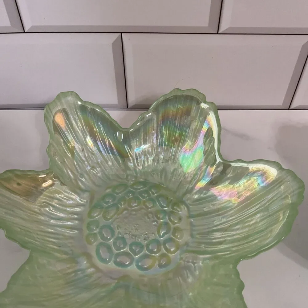 Akcam Iridescent Frosted Flower Shape Art Glass Bowl Handmade In Turkey Set of 2